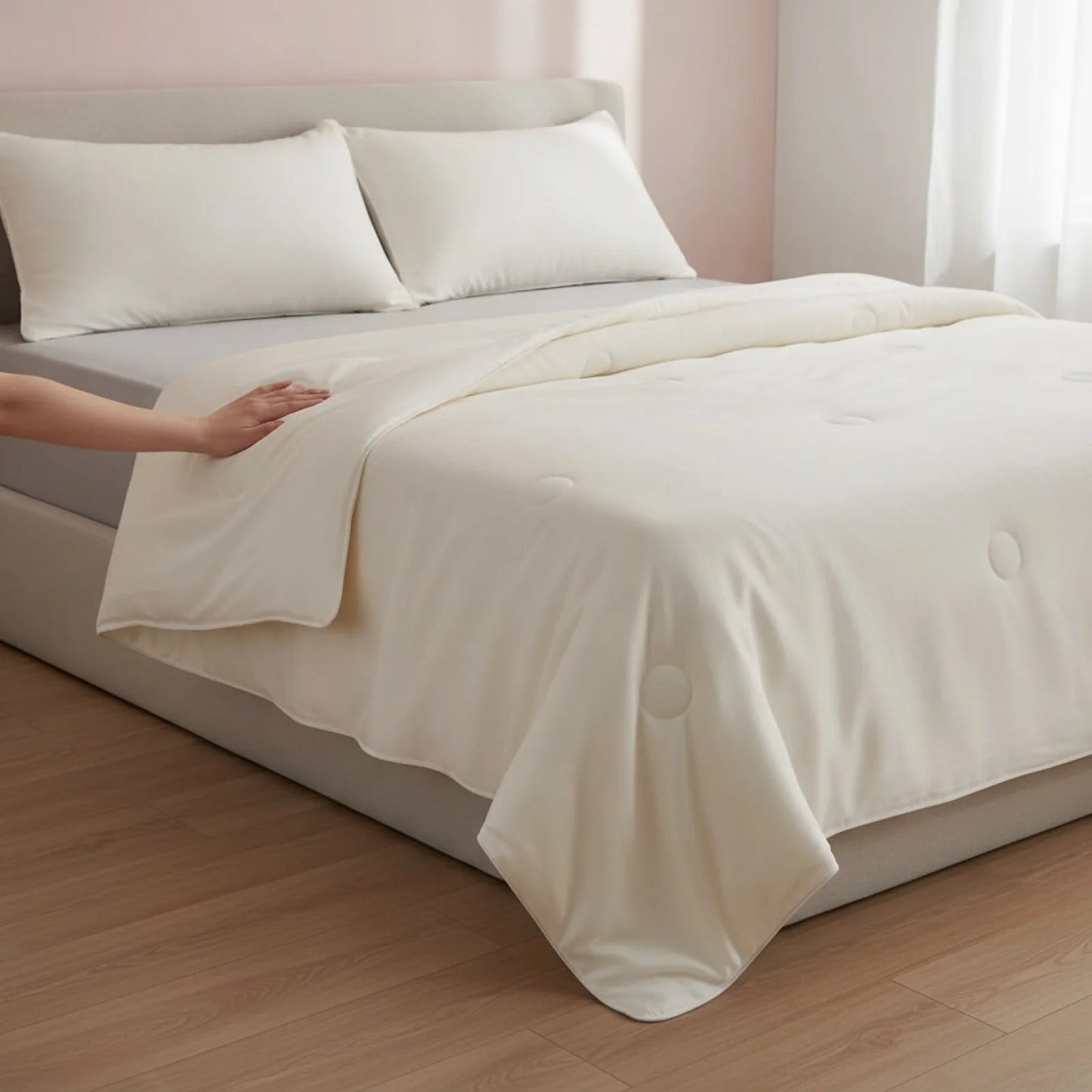 Couette d'été rafraîchissante en soie glacée blanc pur