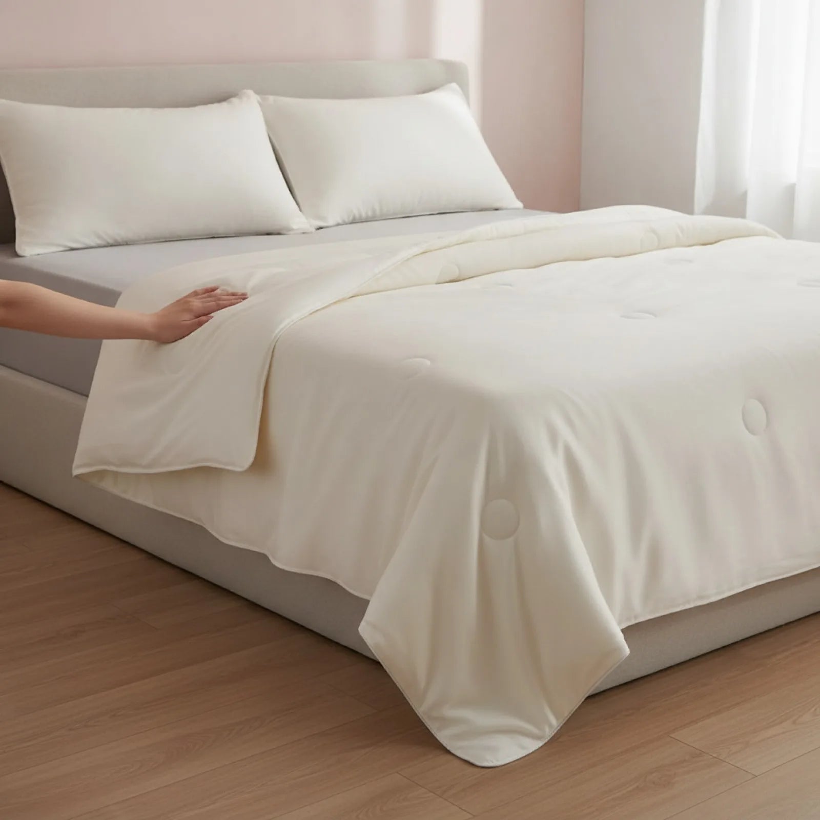 Couette d'été rafraîchissante en soie glacée blanc pur