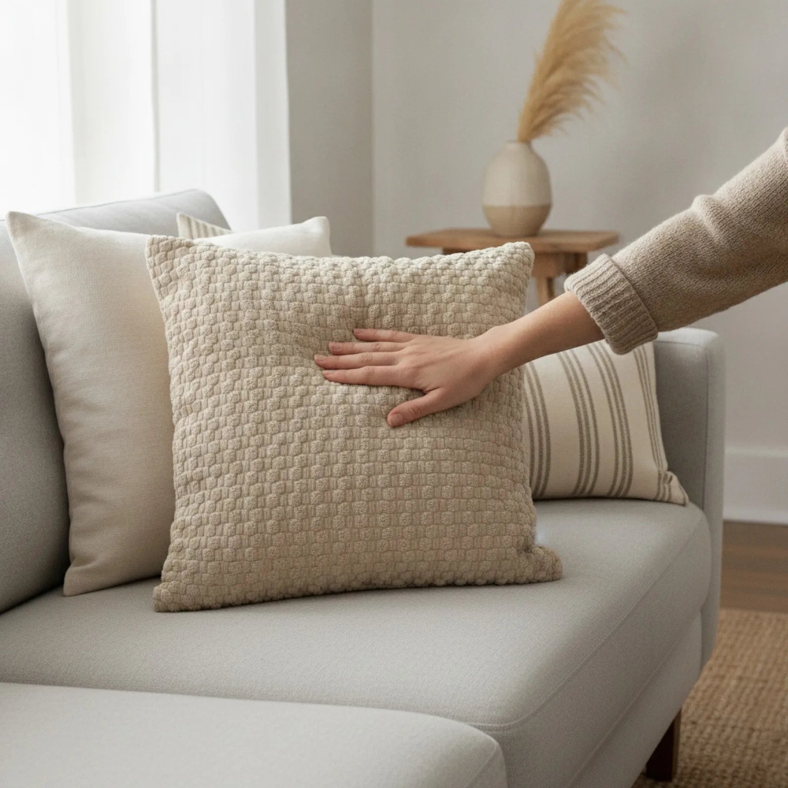Housse Coussin Velours Côtelé Kaki Bohème Moderne
