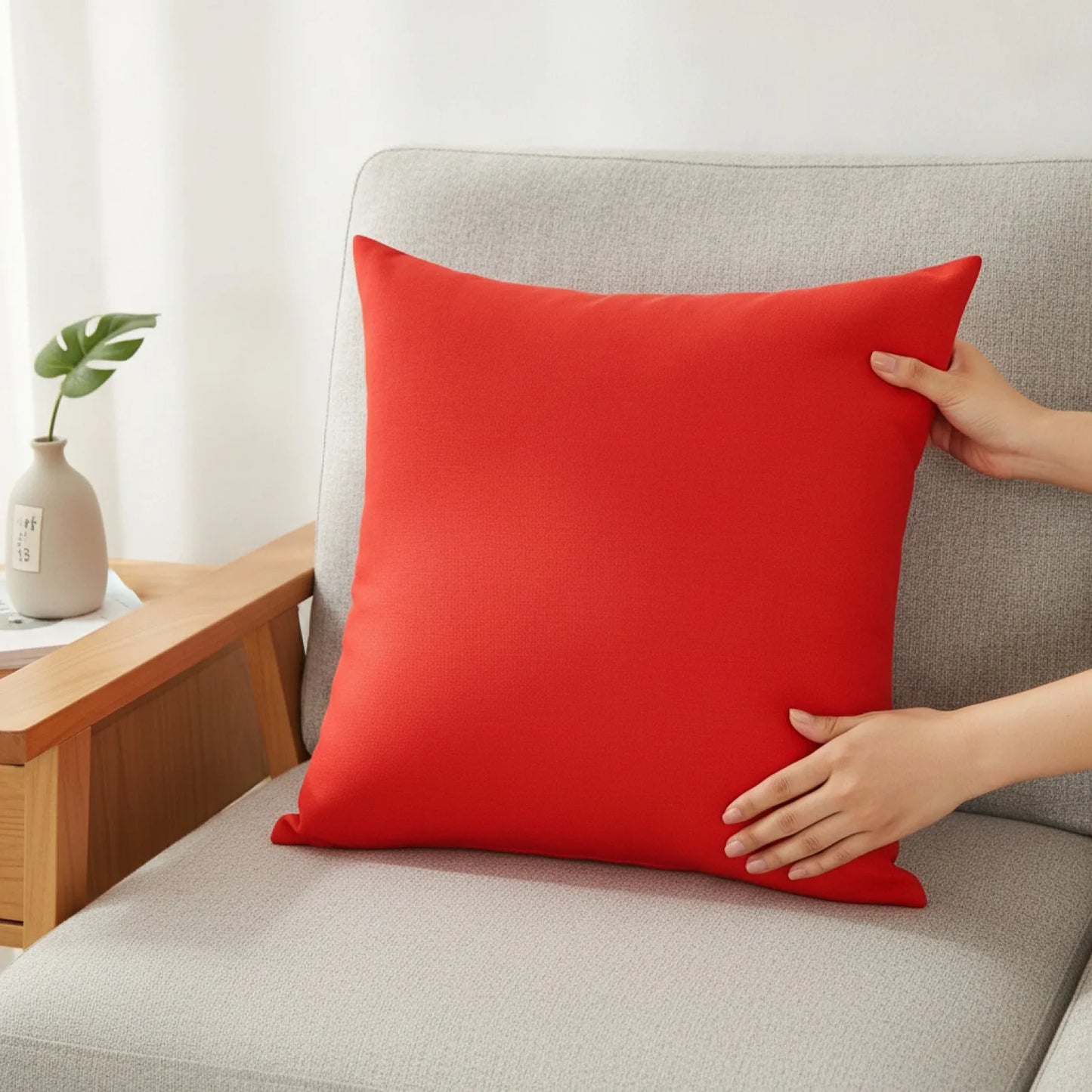 Housse de coussin rouge uni