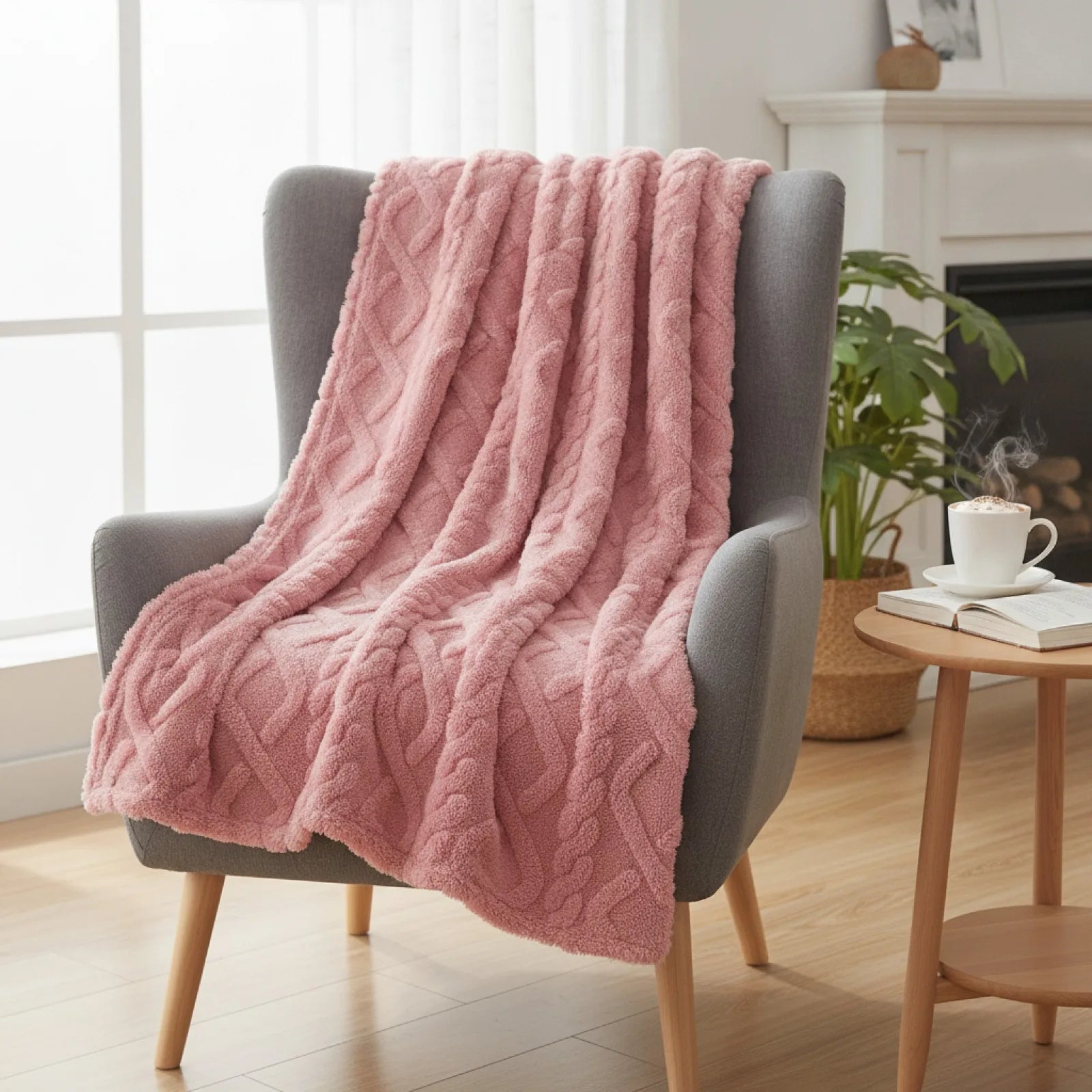 Couverture Sherpa Rose Douceur & Chaleur