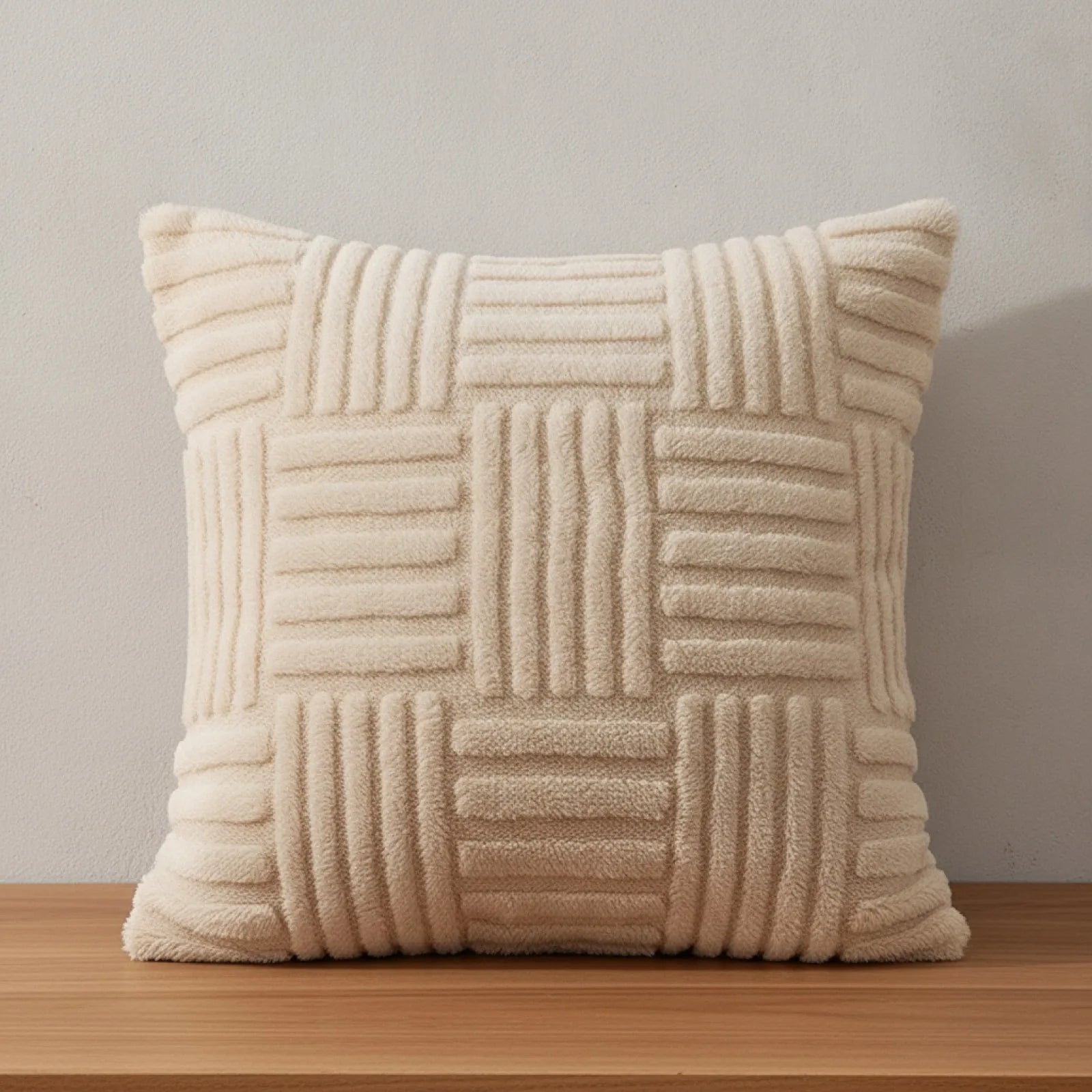 Housse Coussin Peluche Luxe Bohème Blanc Crème
