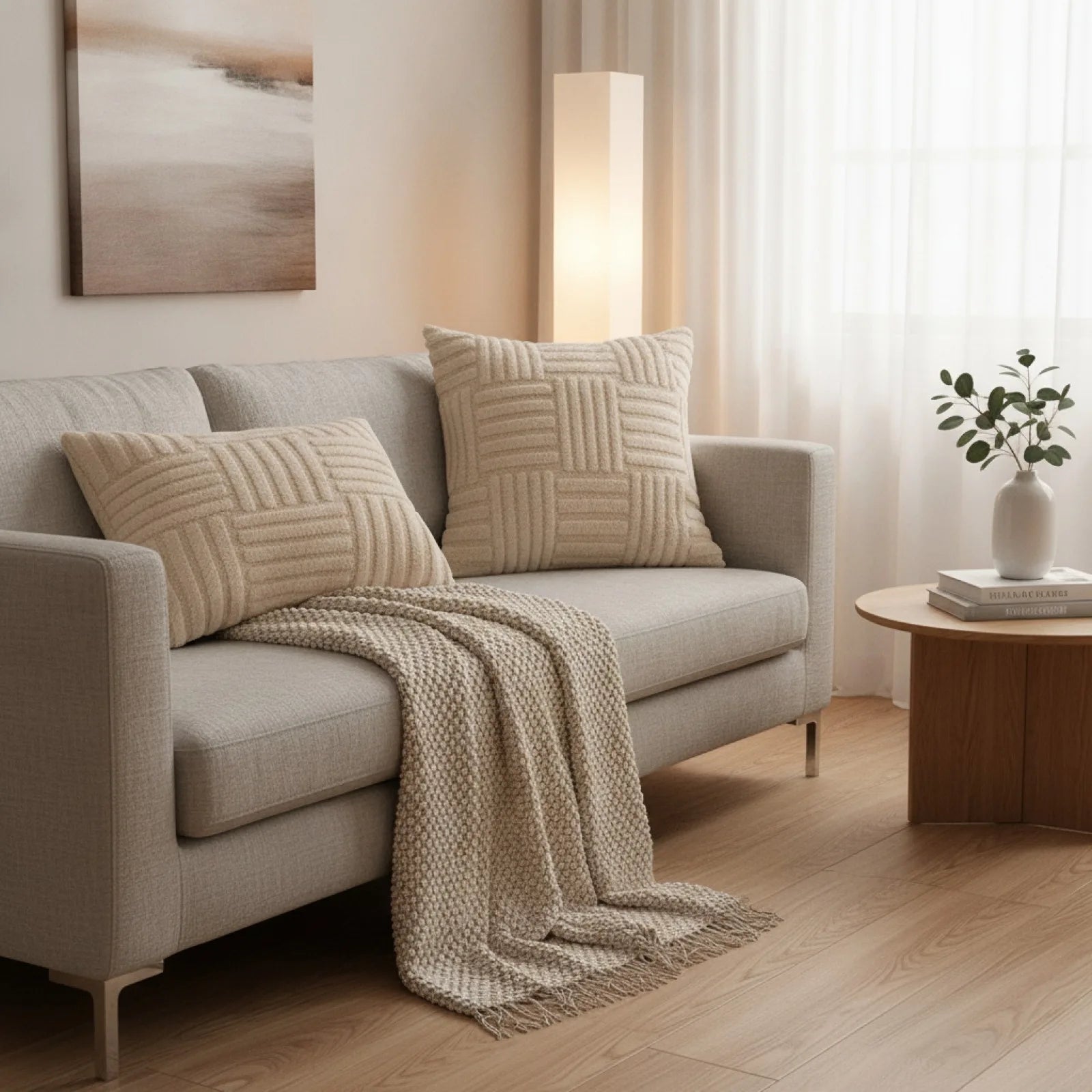 Housse Coussin Peluche Luxe Bohème Blanc Crème