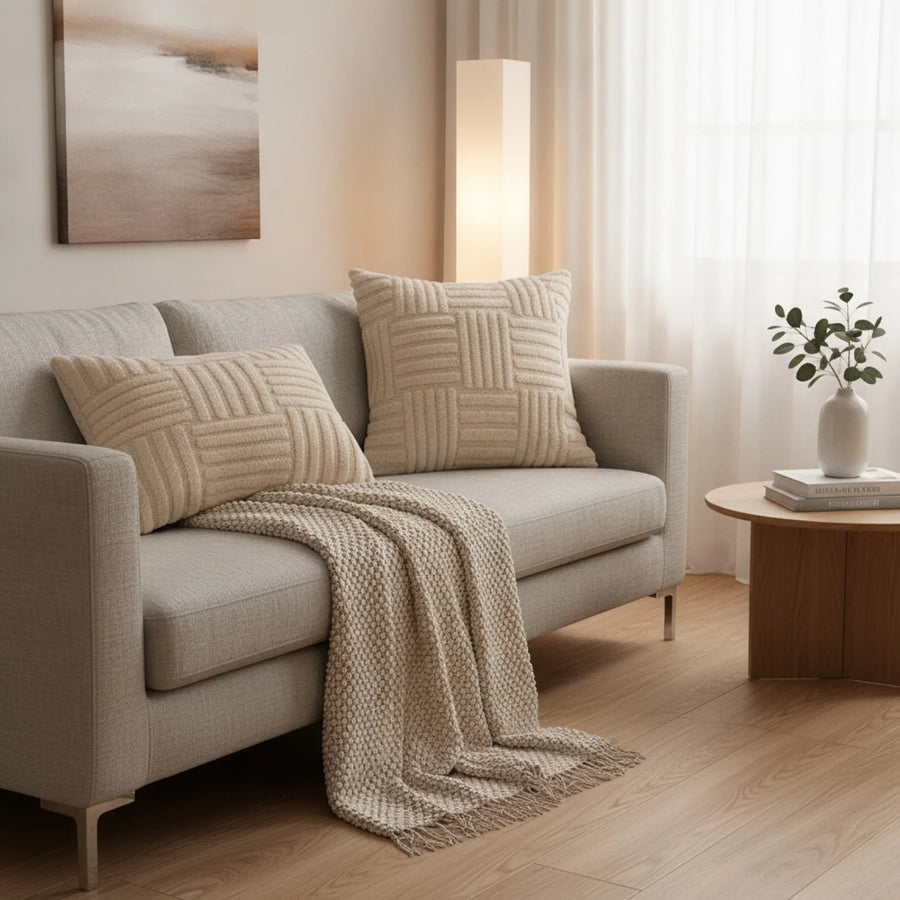 Housse Coussin Peluche Luxe Bohème Blanc Crème