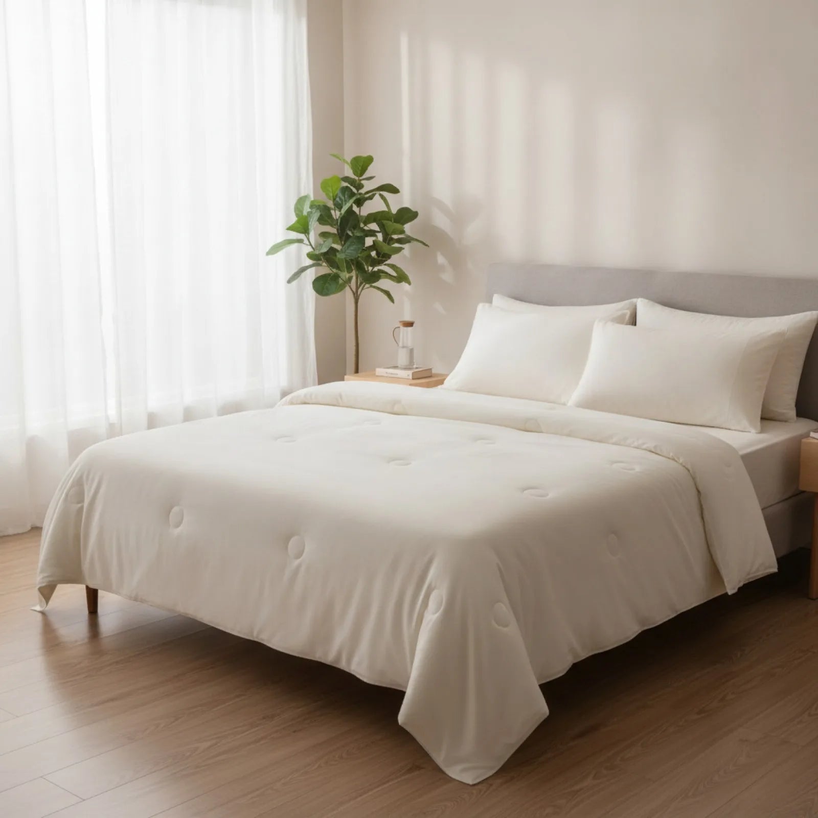 Couette d'été rafraîchissante en soie glacée blanc pur