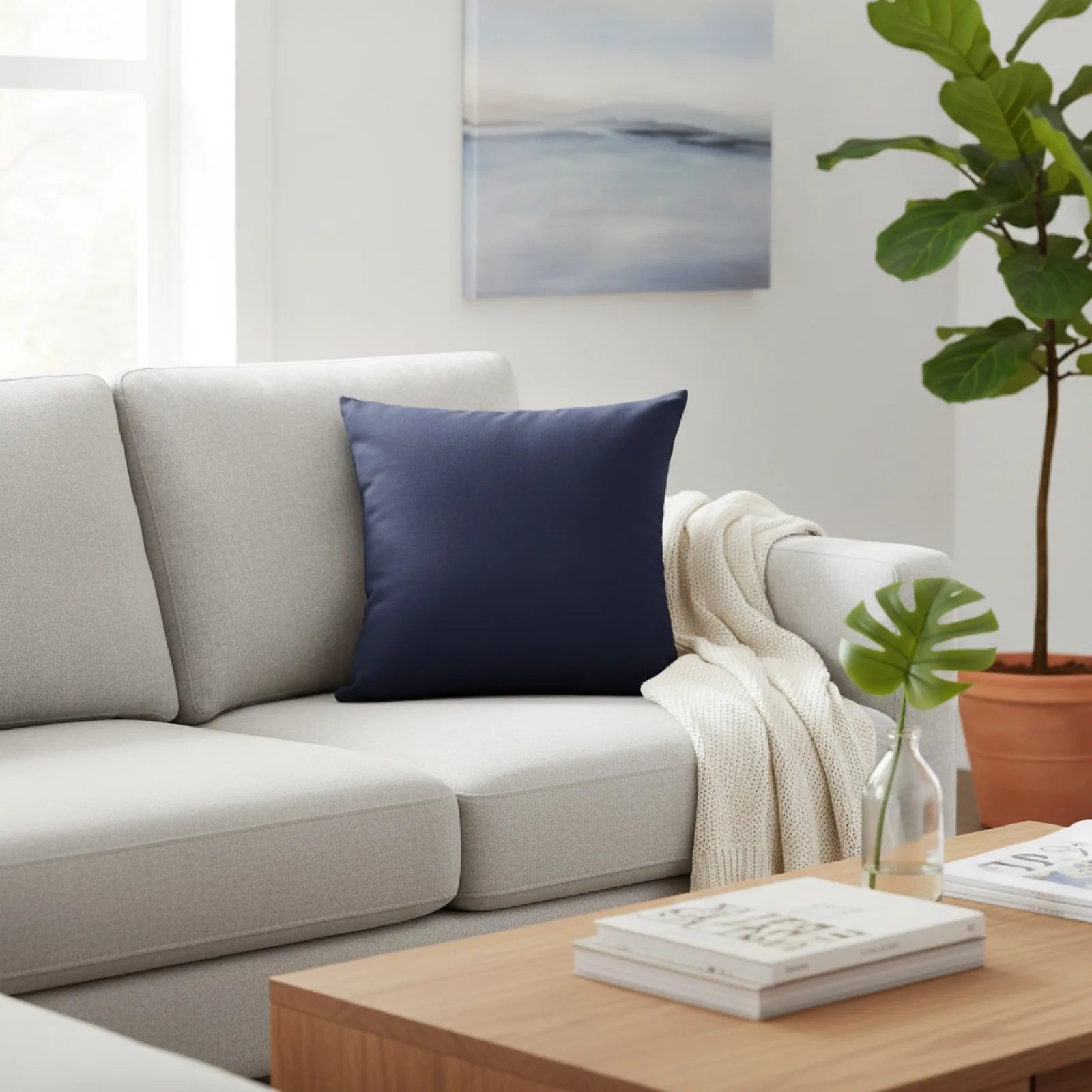 Housse Coussin Bleu Foncé Uni Élégant
