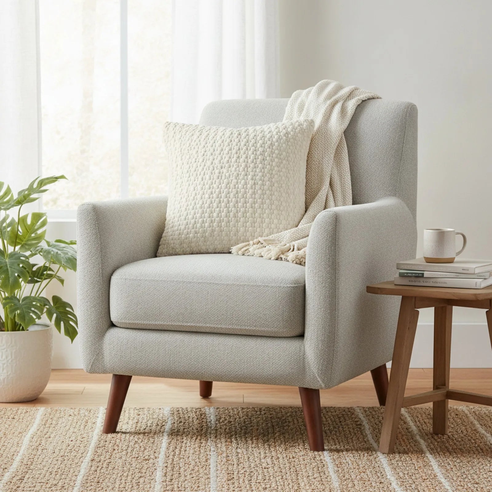 Housse Coussin Bohème Moderne Velours Beige Rayé