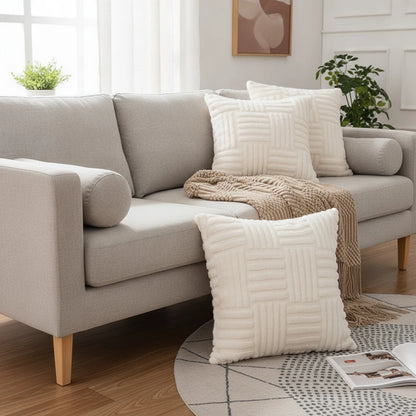 Housse Coussin Peluche Beige Bohème 45x45cm
