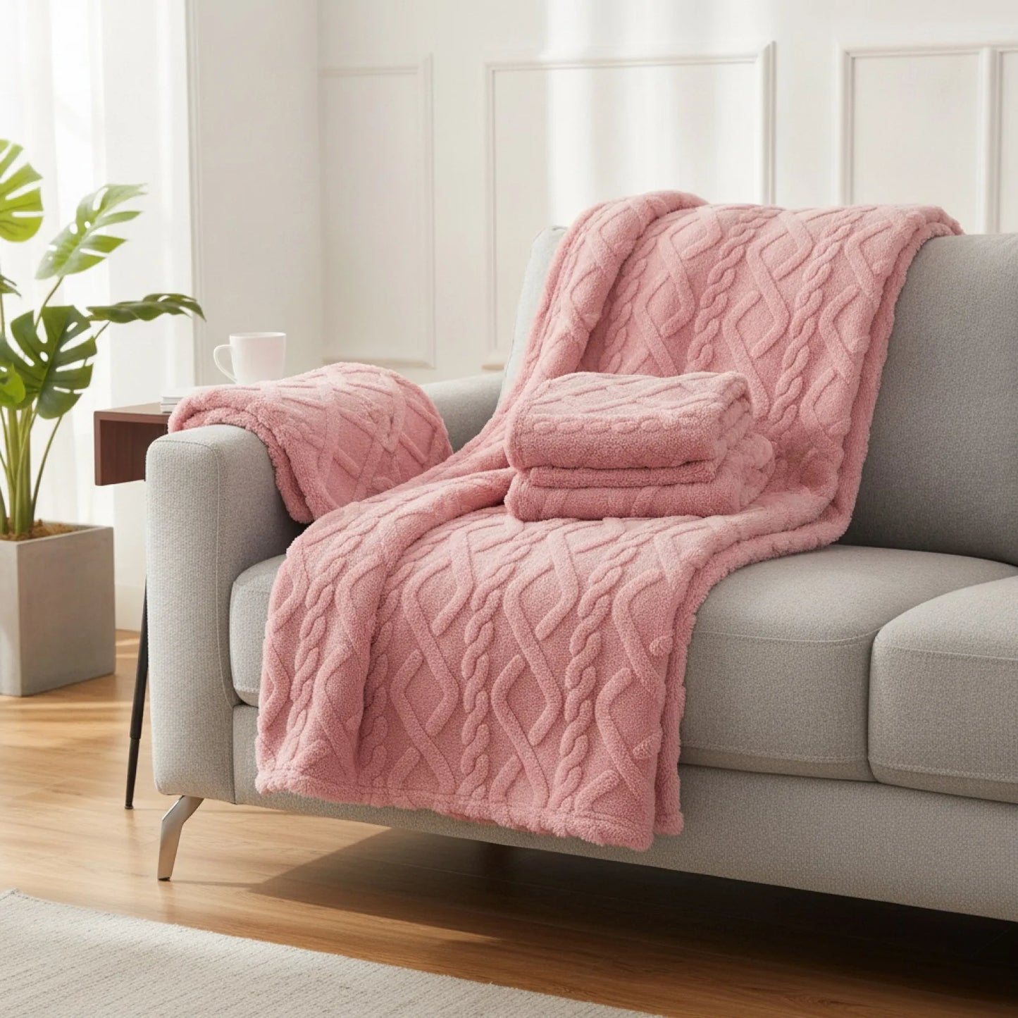 Couverture Sherpa Rose Douceur & Chaleur