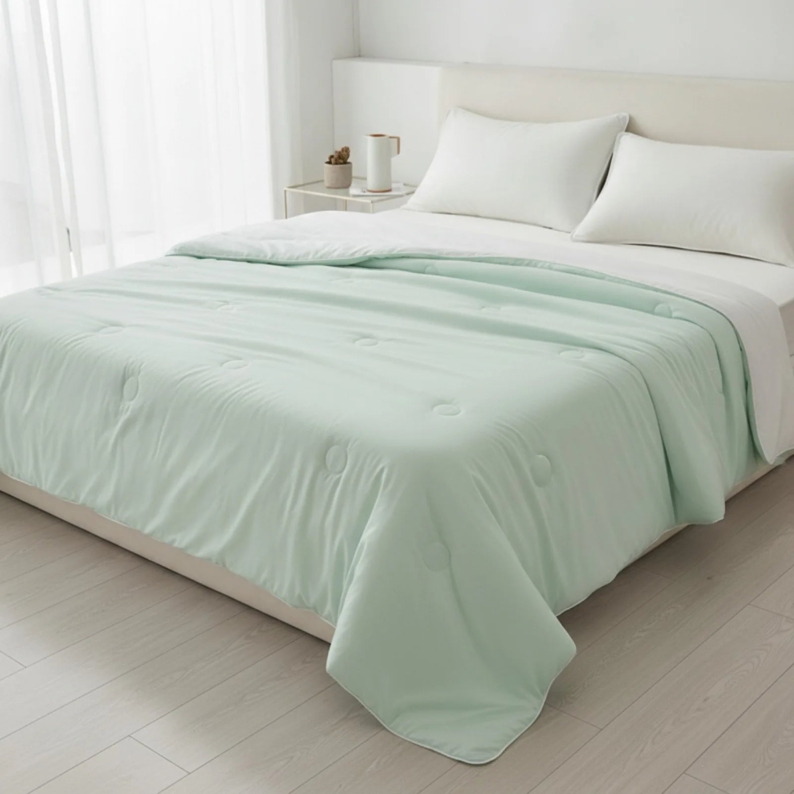 Couette d'été rafraîchissante en soie glacée verte