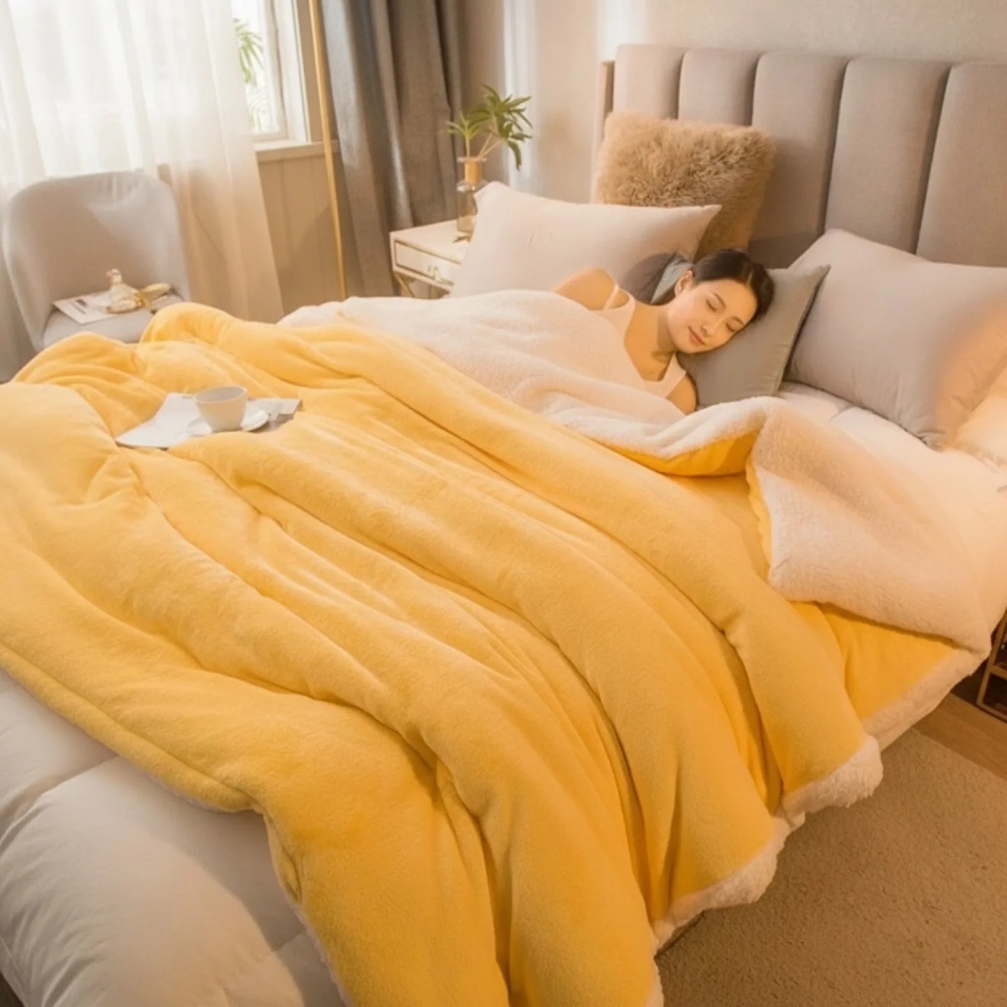 Couverture Laine Jaune Douillette - Chaleur Hivernale