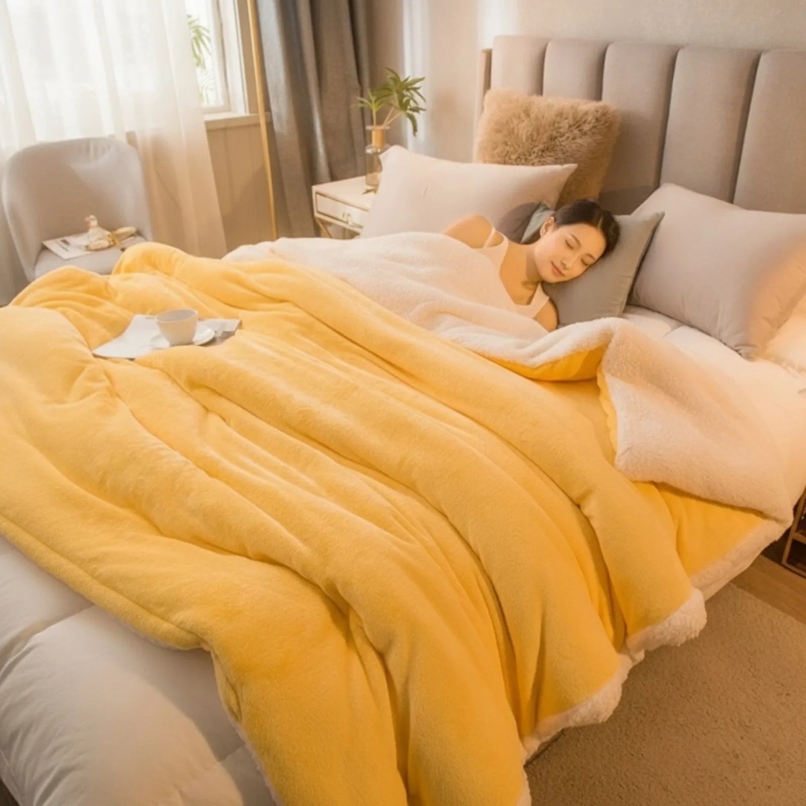 Couverture Laine Jaune Douillette - Chaleur Hivernale