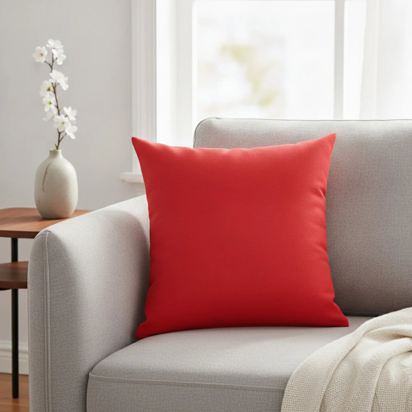 Housse de coussin rouge uni