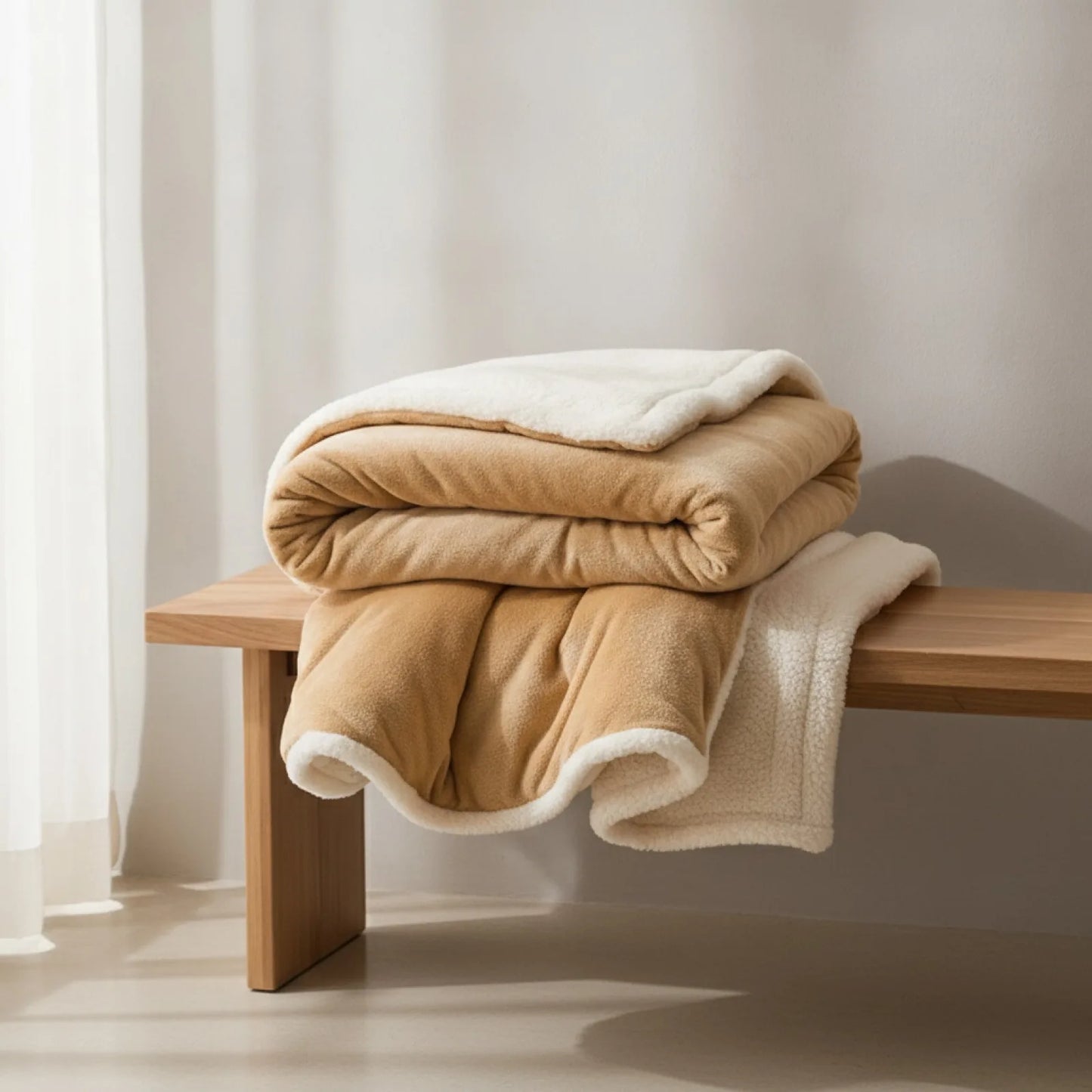Couverture Laine Double Face Chaleur Hivernale Camel