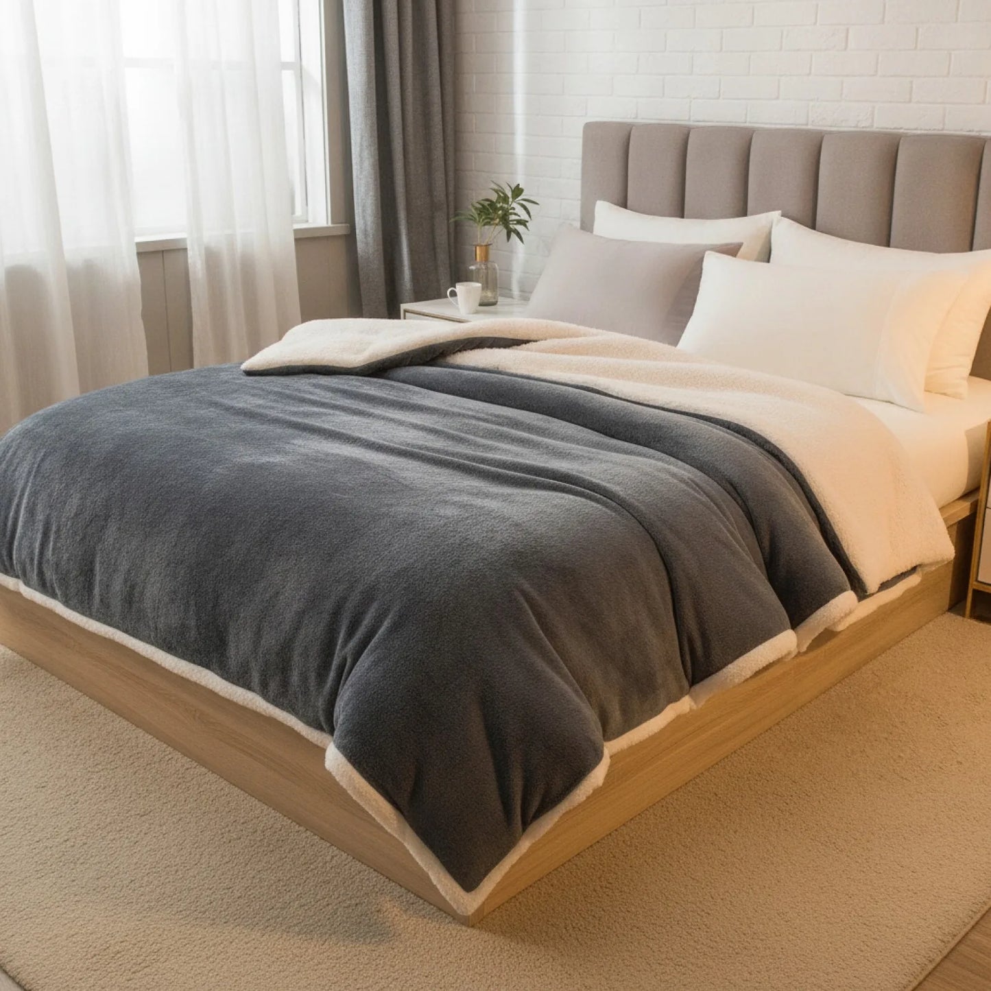 Couverture Laine Double Face Gris Foncé