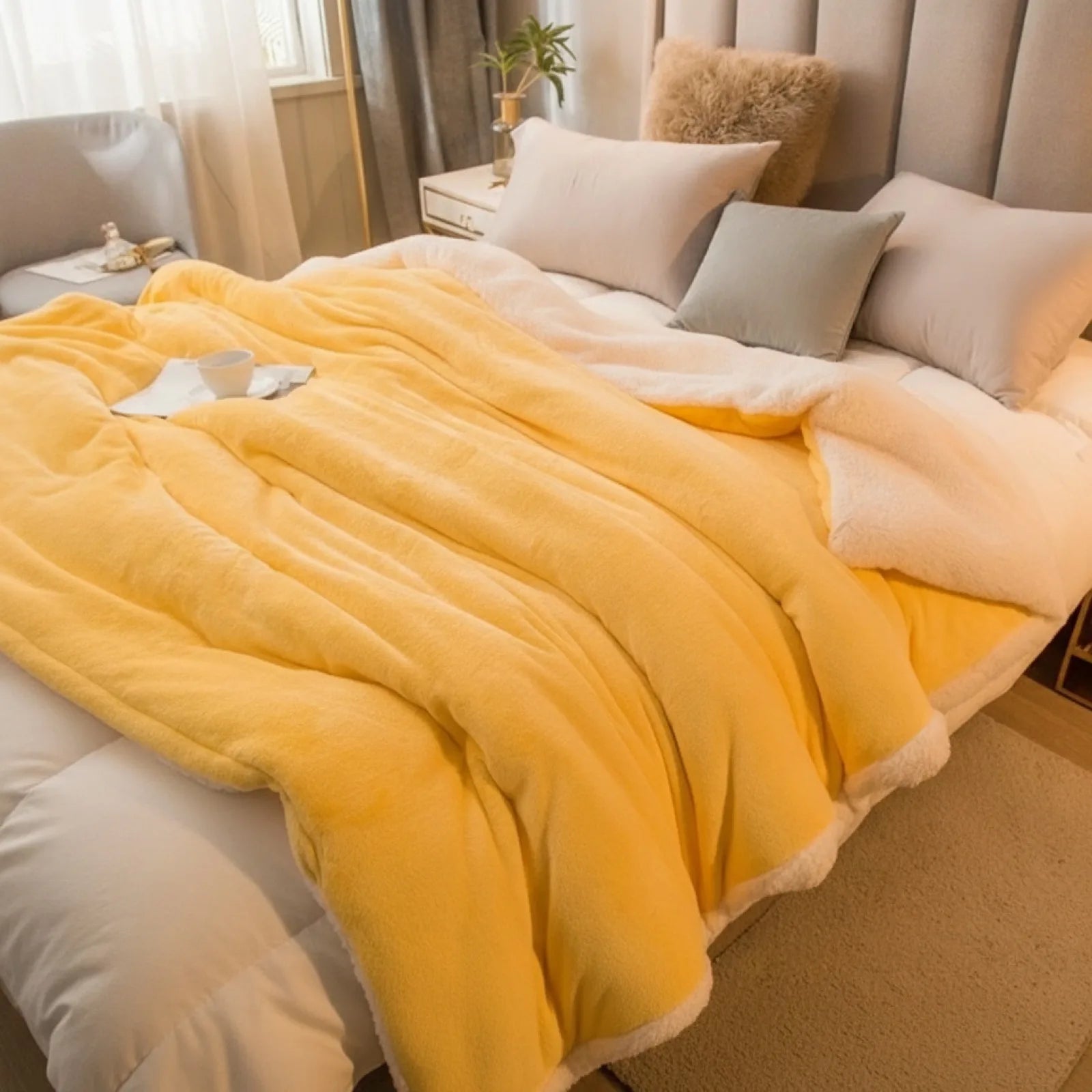 Couverture Laine Jaune Douillette - Chaleur Hivernale