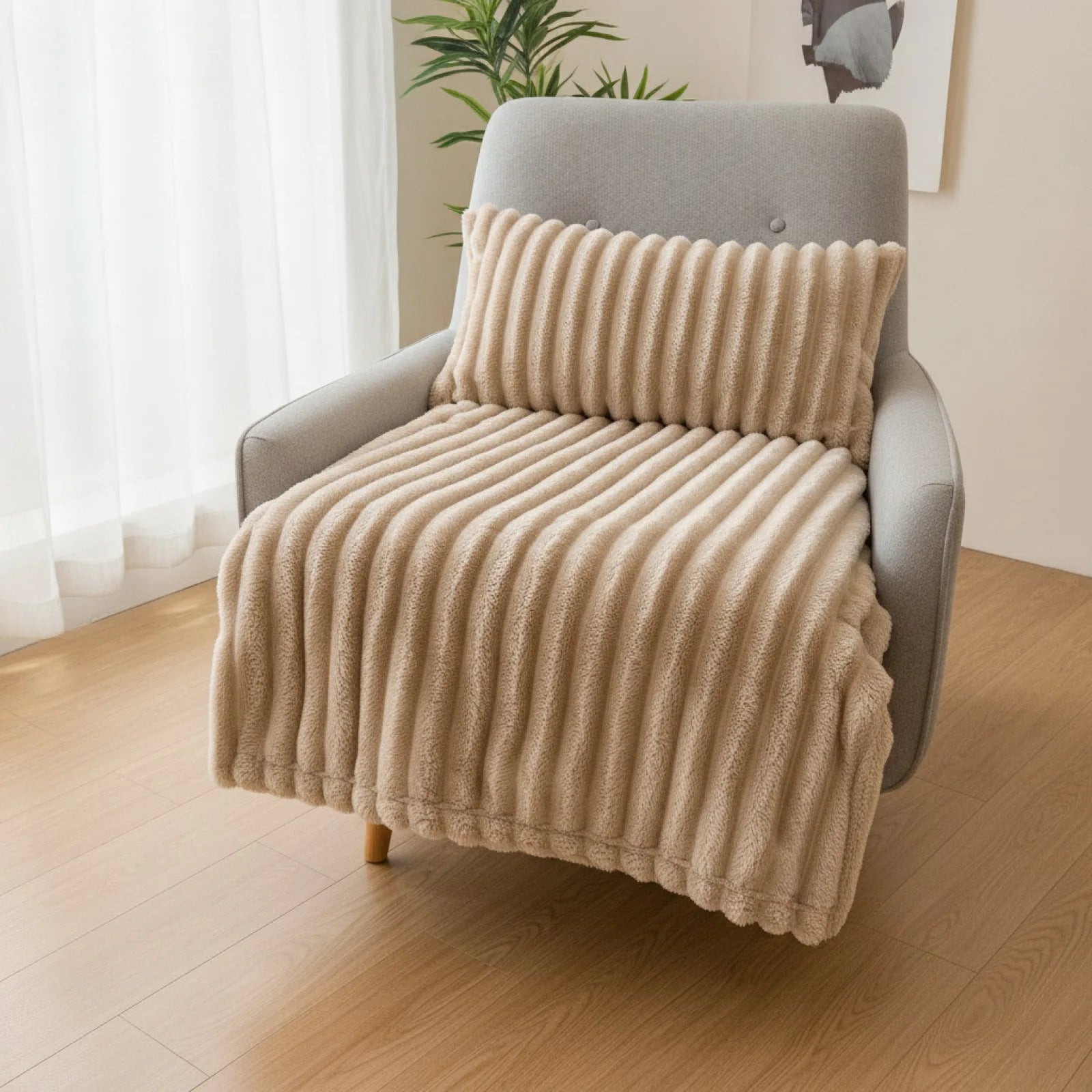 Couverture Rayée Kaki Foncé Douce et Polyvalente
