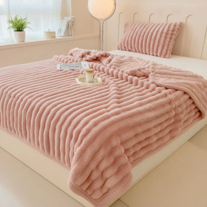 Couverture Rose Rayée Épaisse Multifonction