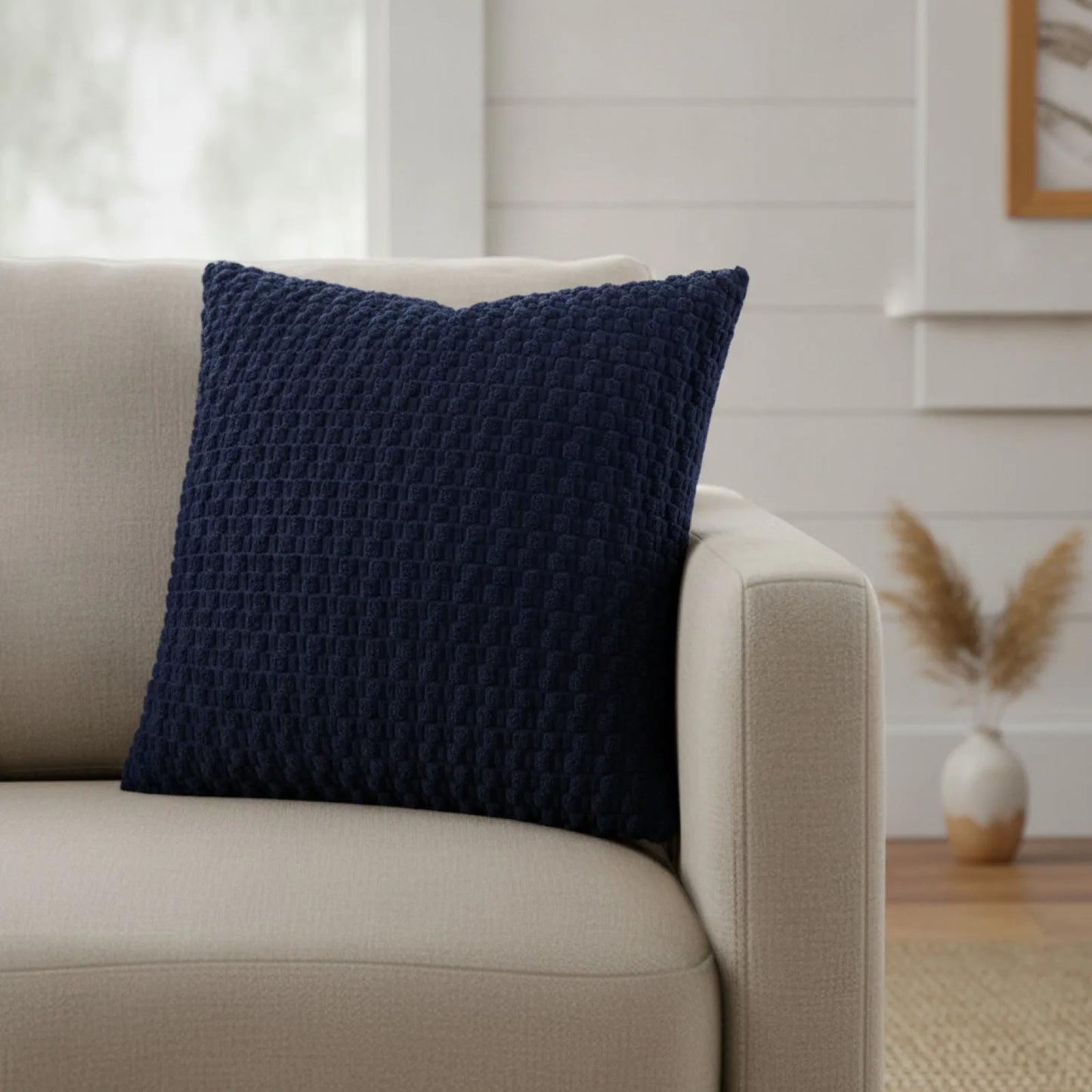 Housse Coussin Velours Côtelé Bohème Moderne Bleu Foncé