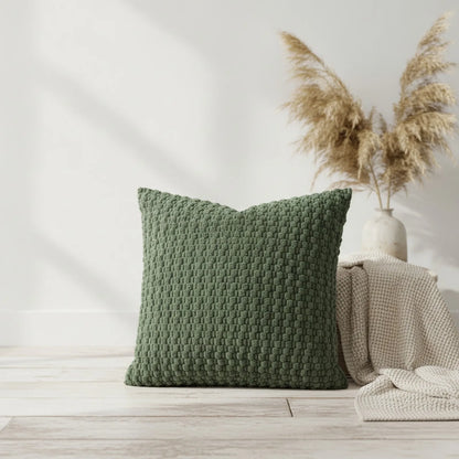 Housse Coussin Bohème Moderne Velours Côtelé Vert Foncé