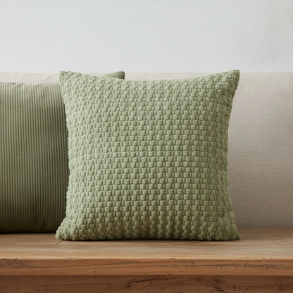 Housse Coussin Velours Côtelé Rayé Vert Clair Bohème Moderne
